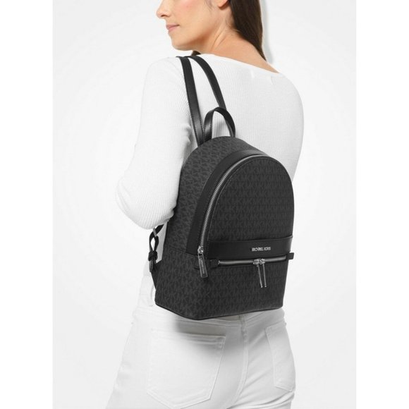 Michael Kors Kenly Medium Black MK Signature Backpack, Travel BAG